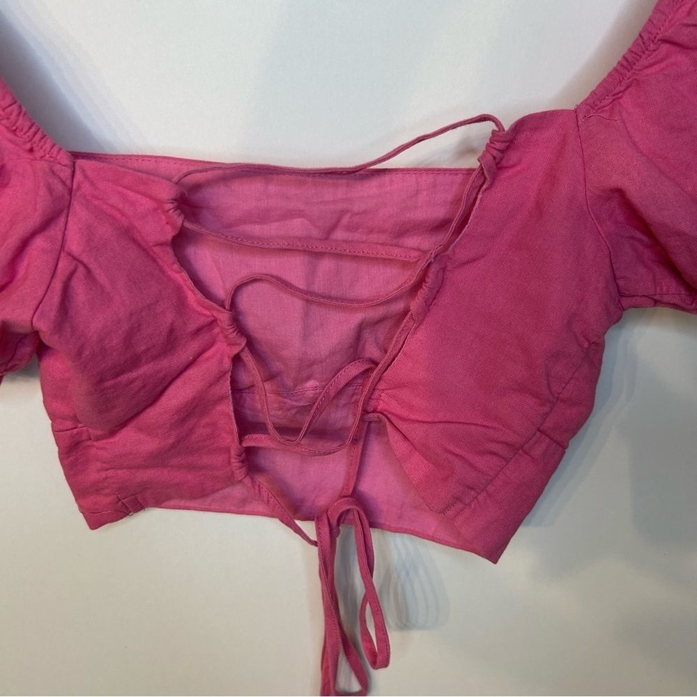 Princess Polly Raphael Puff Sleeve Crop Top in Pink with Tie Back, Size 0 - Picture 6 of 10